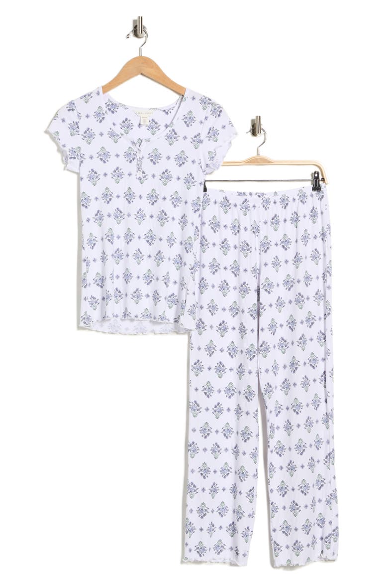 Foulard Print Ribbed Henley & Pants Pajamas, Main, color, BLUE FOULARD