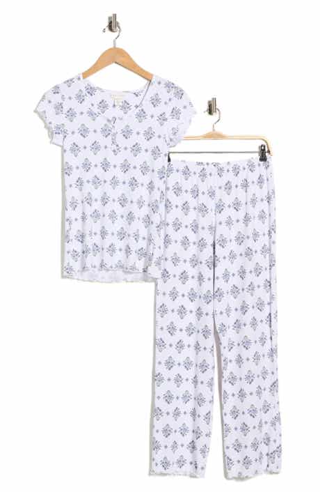 Laura Ashley Foulard Print Ribbed Henley & Pants Pajamas