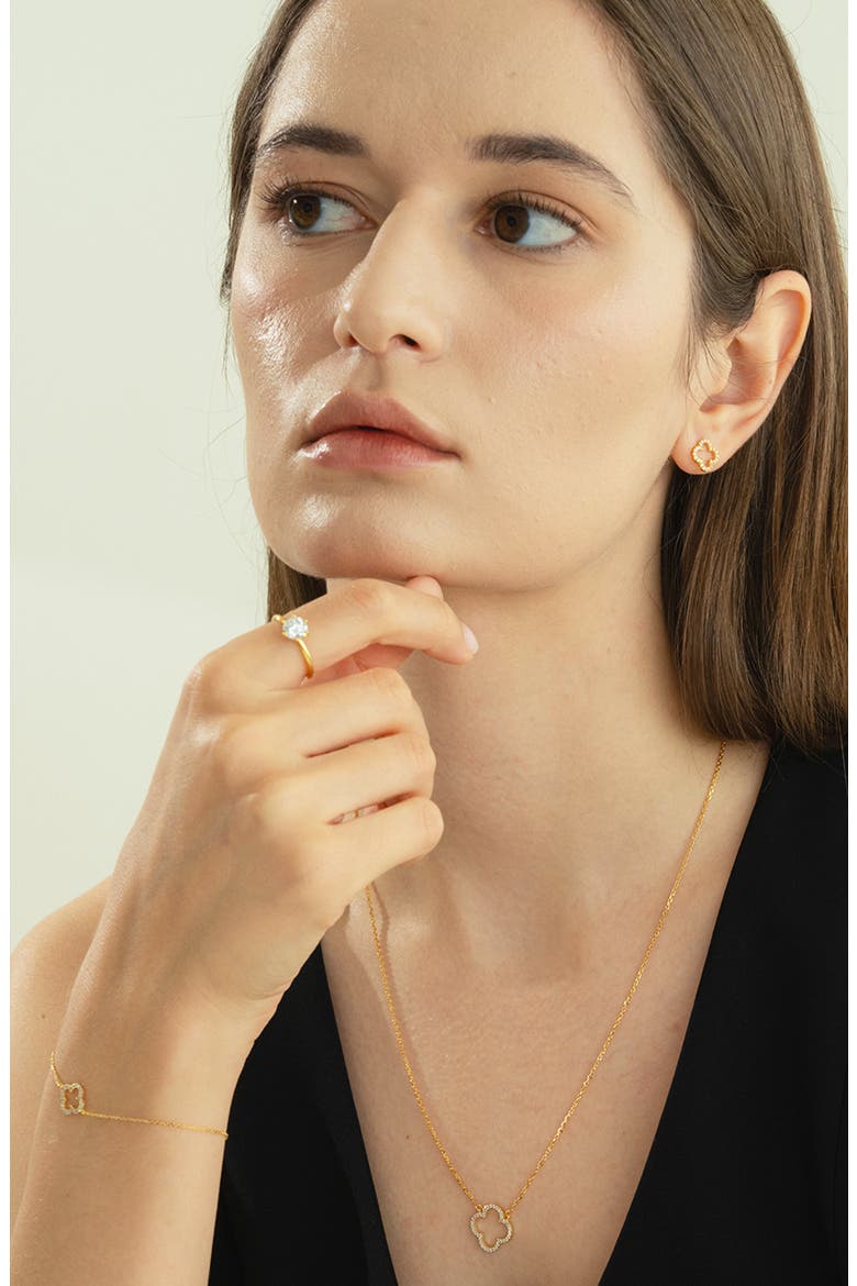 Sterling Silver 18k Gold Plated Aria Clover Necklace & Bracelet Set Feminine, Alternate, color, Gold