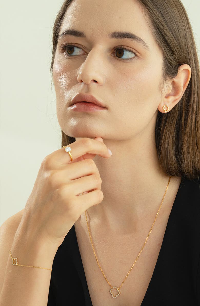 Bearfruit Jewelry Sterling Silver 18k Gold Plated Aria Clover Necklace & Bracelet Set Holiday Gift Idea, Alternate, color, Gold