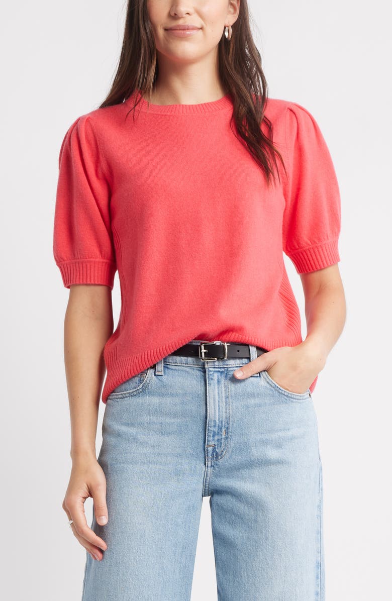 Caslon<sup>®</sup> Puff Sleeve Wool & Cashmere Sweater, Main, color, Pink Watermelon