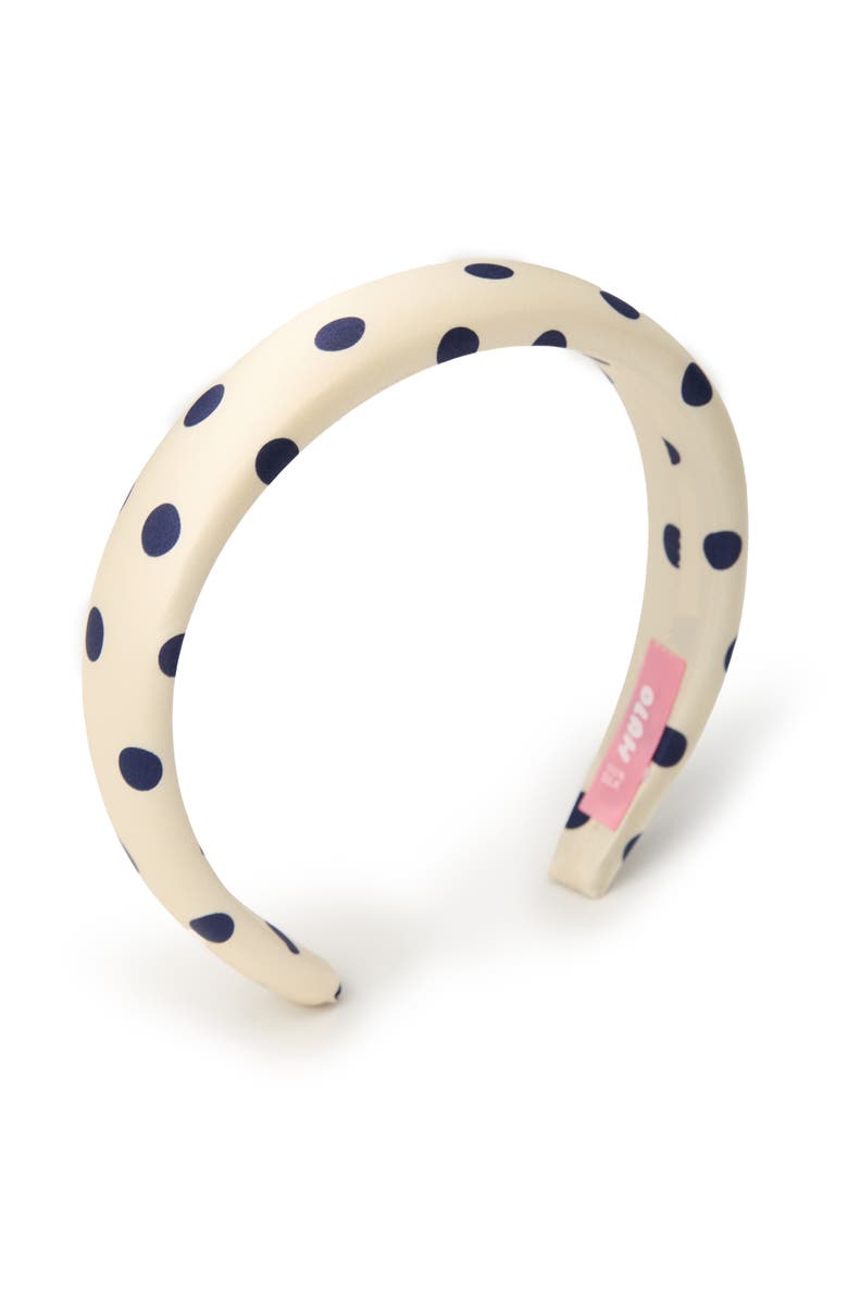 OLAH Polka Dot Silk Headband, Main, color, Black & White