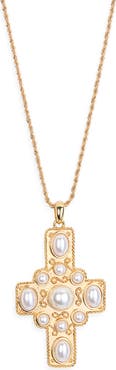 Kenneth Jay Lane Faux Pearl Cross Pendant Necklace