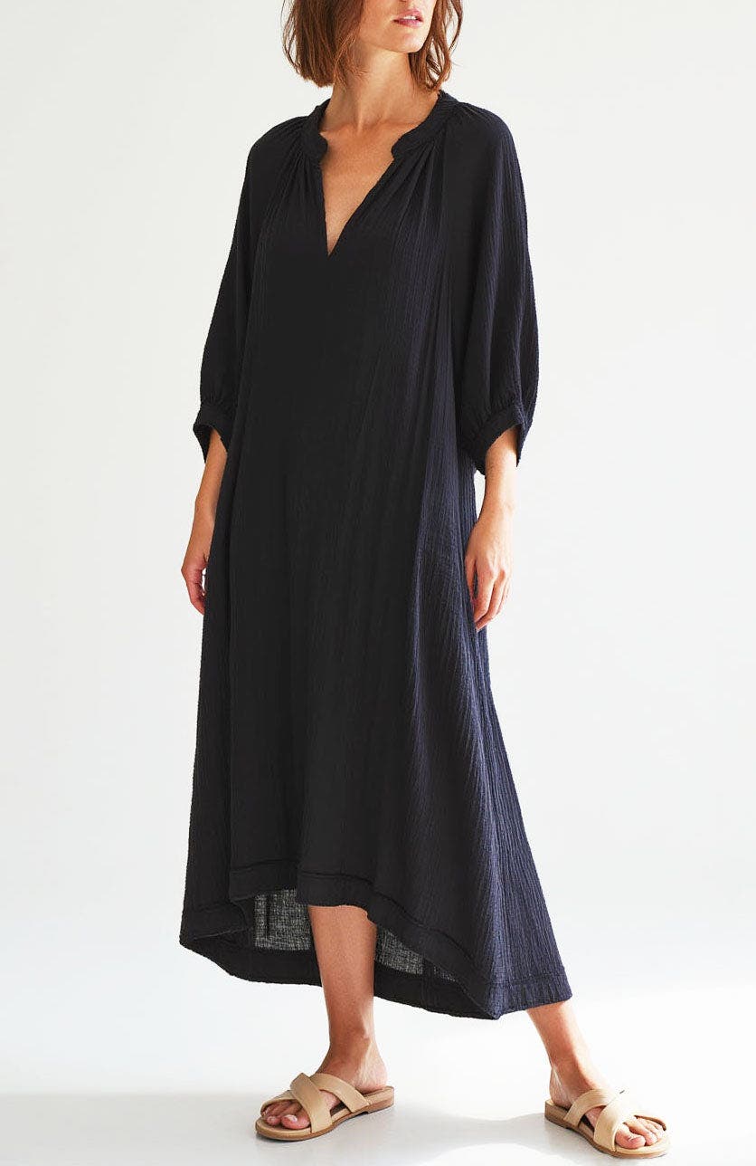 midi black gauze dress pockets Kyra Gauze | Midi Dress | Black - Boho Relaxed Fit Cotton LBD