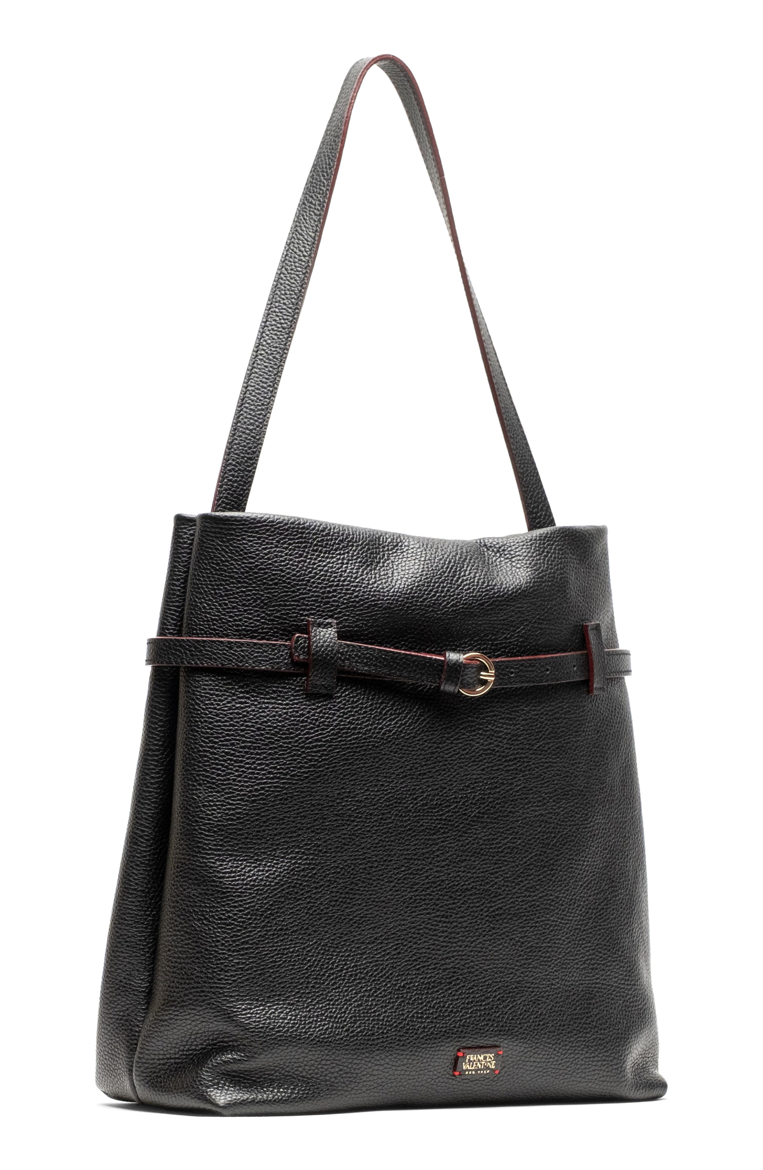 Frances Valentine Charlie Leather Shoulder Bag, Alternate, color, Black