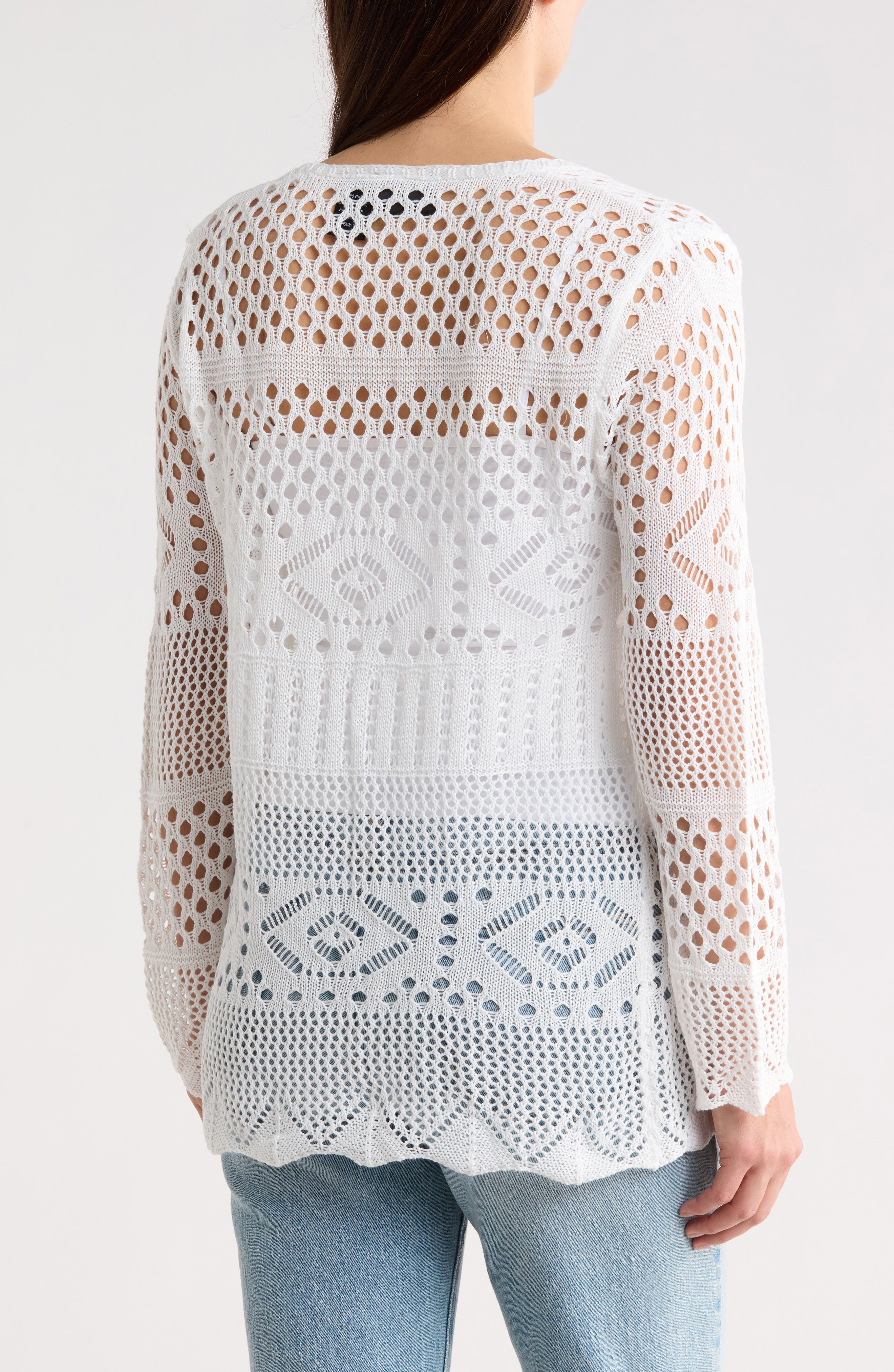 Tie Front Cotton Open Stitch Cardigan - image 2