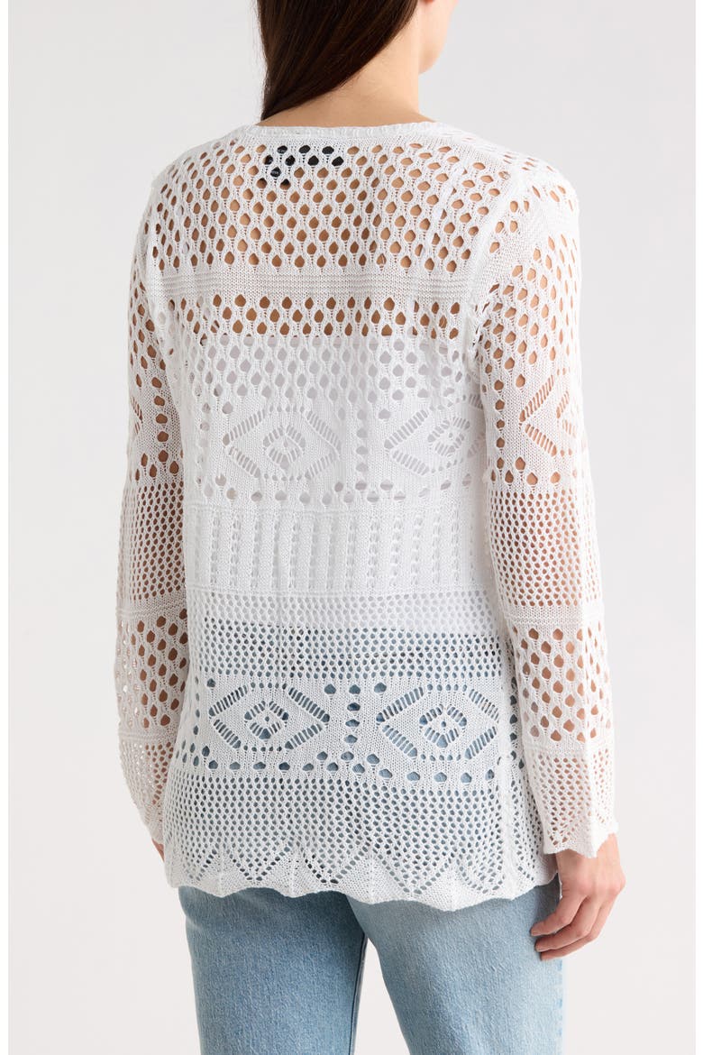 Tie Front Cotton Open Stitch Cardigan, Alternate, color, WHITE
