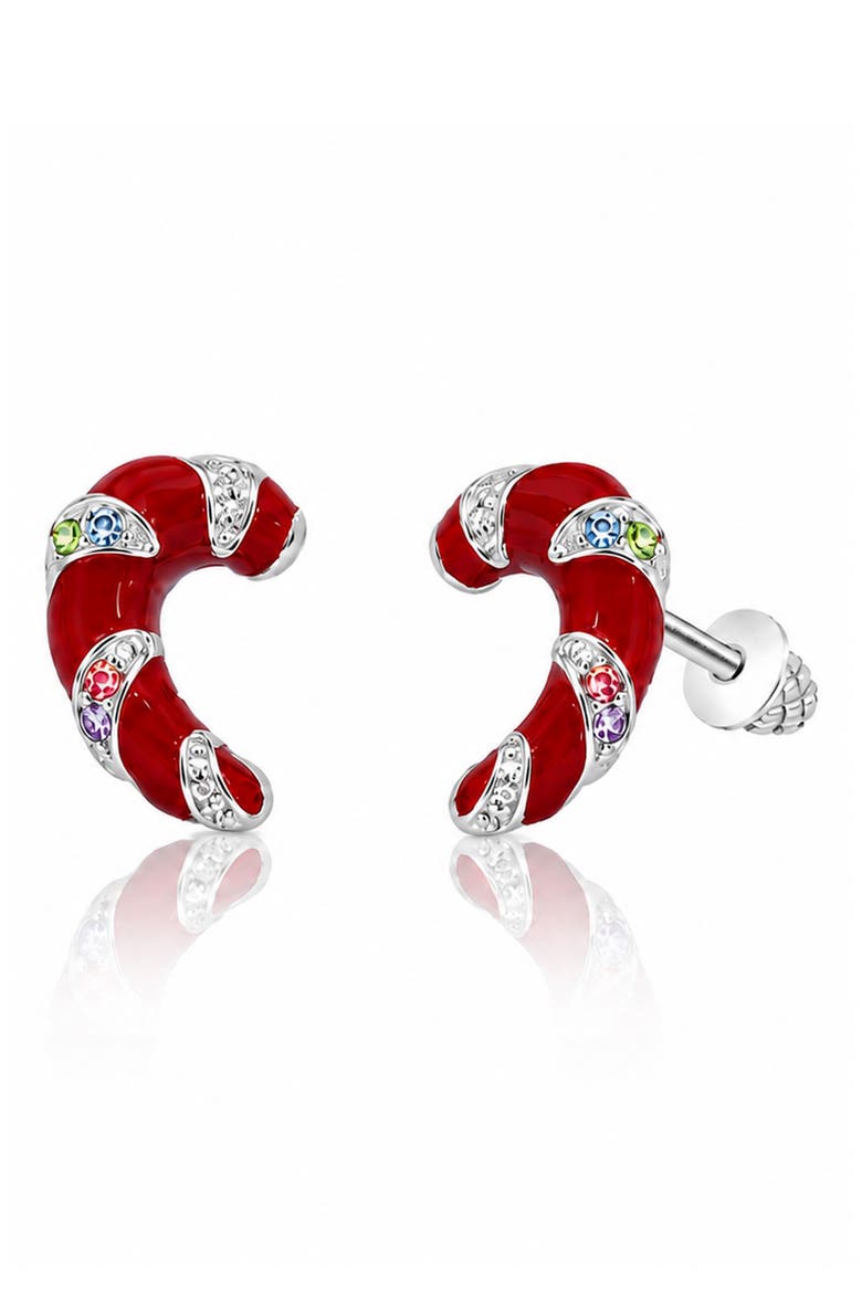 Kids' Crystal Candy Cane Stud Earrings, Main, color, RED