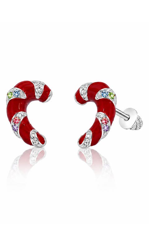 Kids' Crystal Candy Cane Stud Earrings
