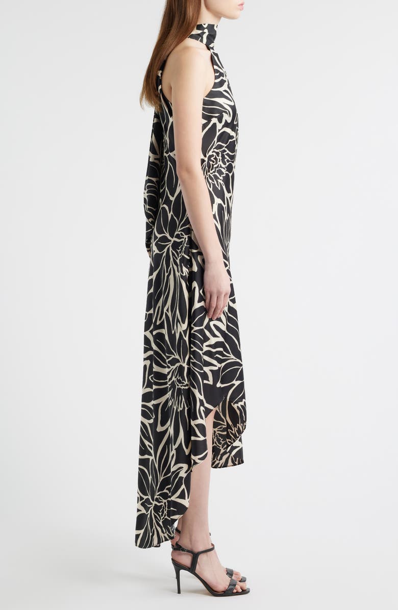 CeCe Floral Halter Neck Godet Hem Maxi Dress, Alternate, color, Rich Black