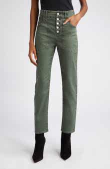 Veronica Beard Arya Button Fly Stretch Cotton Pants