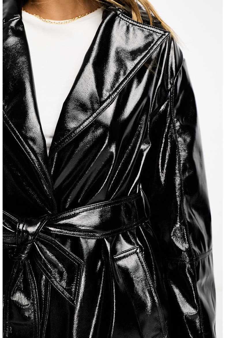 Belted Faux Leather Coat, Alternate, color, BLACK