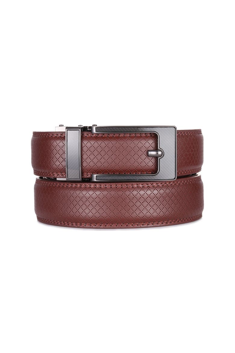 Crosshatch Leather Adjustable Ratchet Belt, Main, color, Umber