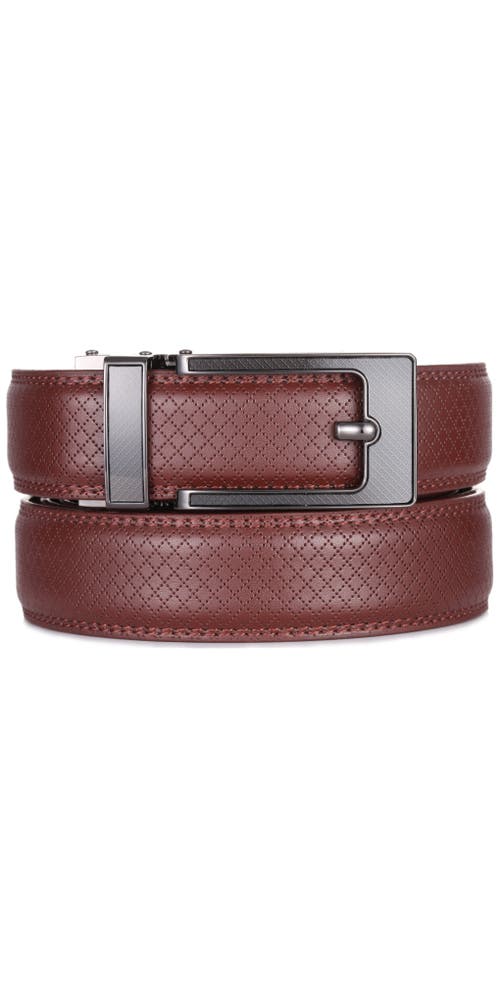 Mio Marino Crosshatch Leather Adjustable Ratchet Belt In Brown