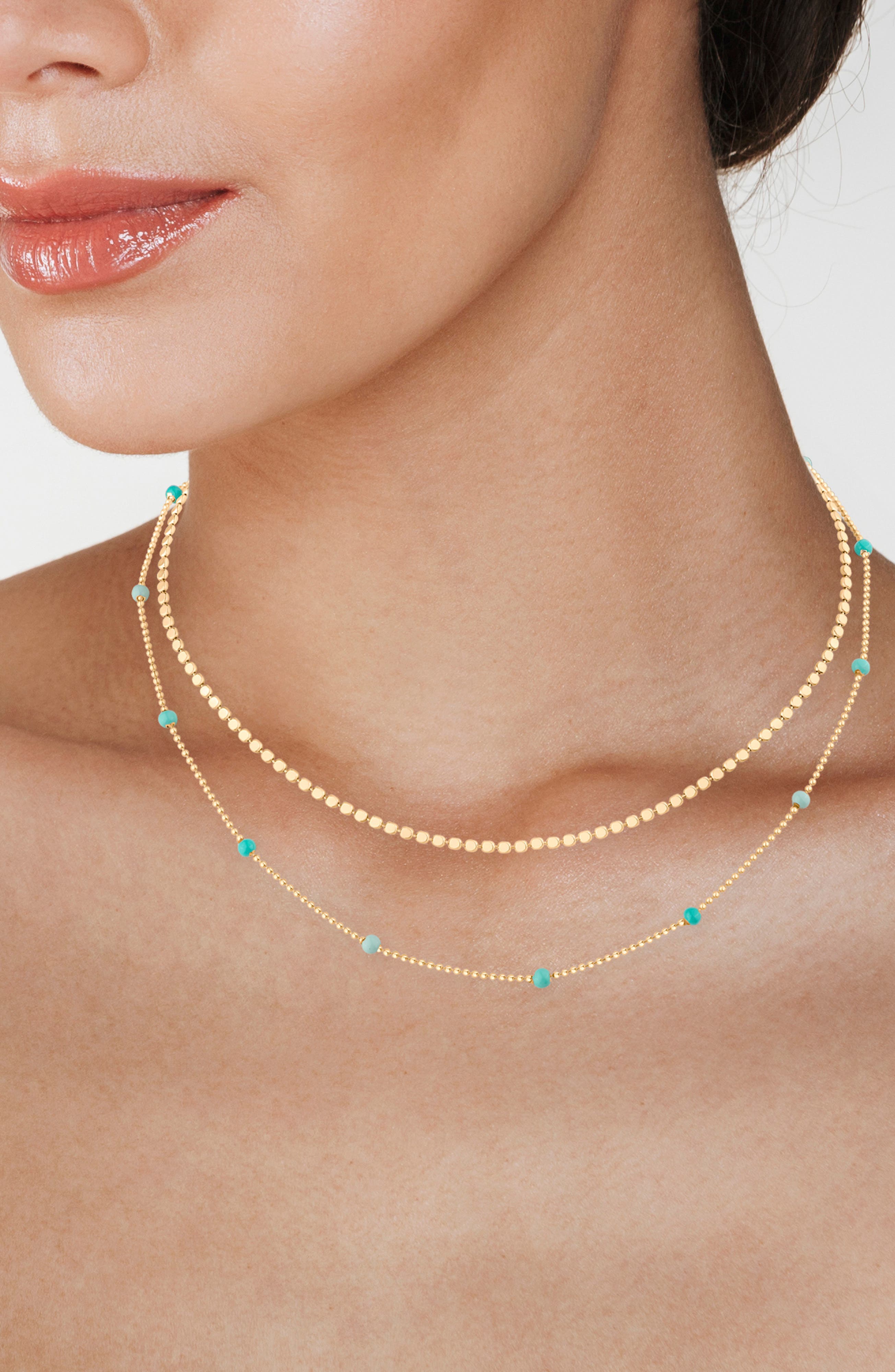 Double Layer Gemstone Station Necklace