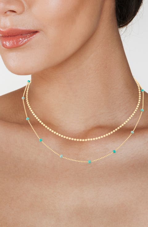 Double Layer Gemstone Station Necklace