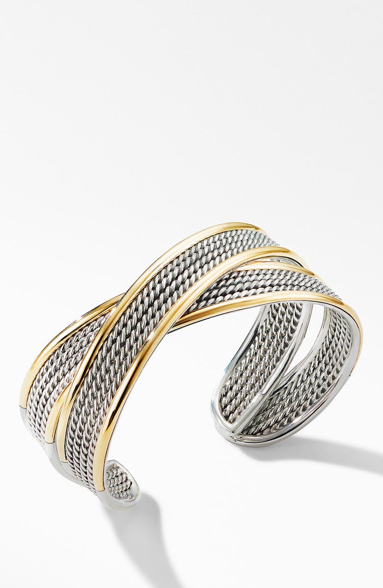 David Yurman Origami Narrow Crossover Cuff Bracelet with 18K Yellow Gold, Alternate, color, 