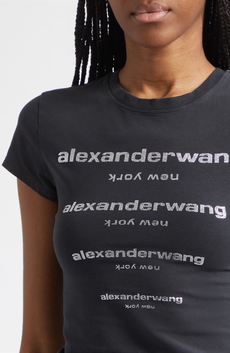 Alexander Wang Hotfix Crystals Fitted T-Shirt, Alternate, color, Washed Black