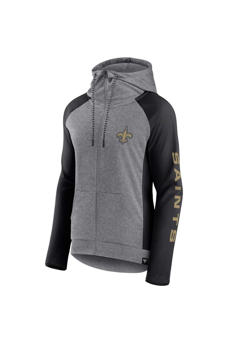 Women's Fanatics Branded  Heather Gray/College Black New Orleans Saints Blind Side Lightweight Full-Zip Hoodie, Alternate, color, Heather Gray