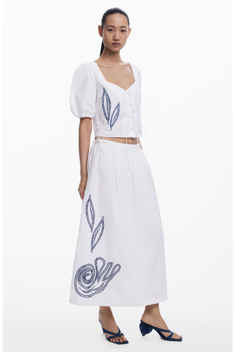 Embroidered Tie Front Top, Alternate, color, WHITE