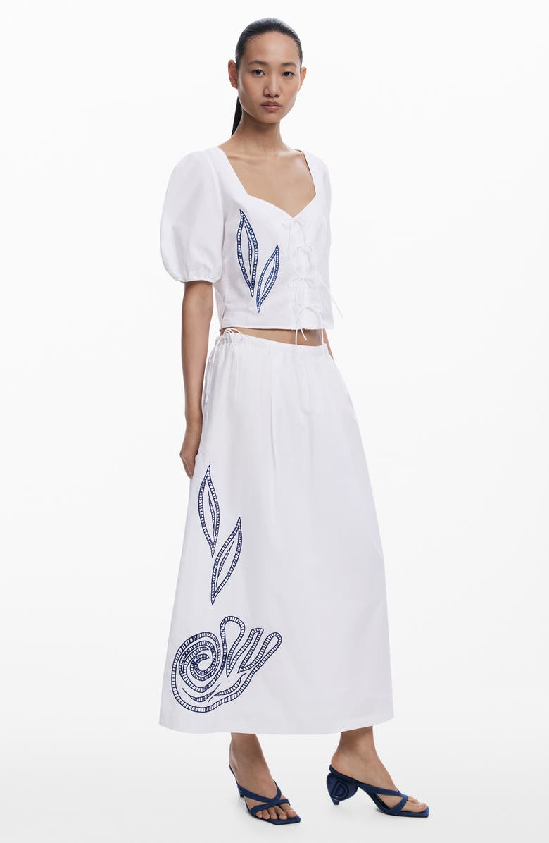 Desigual Embroidered Tie Front Top, Alternate, color, White