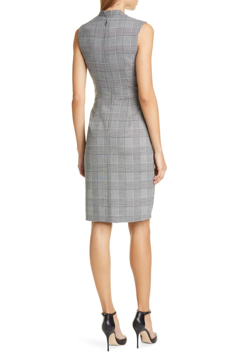 Glen Plaid Drape Waist Sheath Dress, Alternate, color, BLACK/ WHITE MULTI