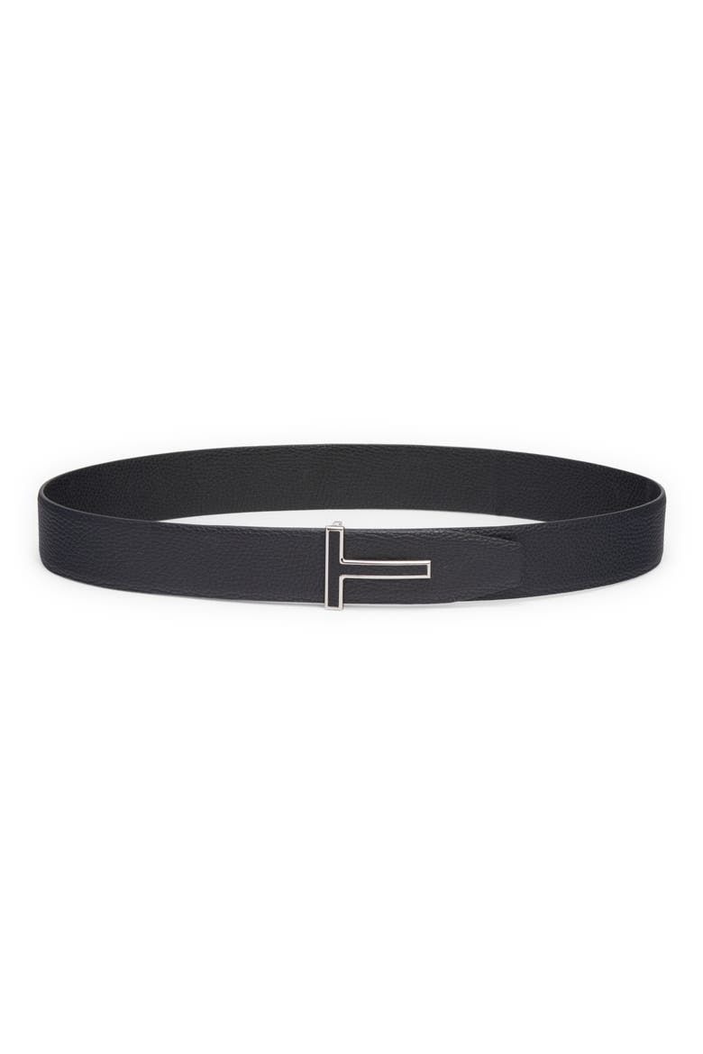 Logo Grained Leather Belt, Alternate, color, DARK NAVY