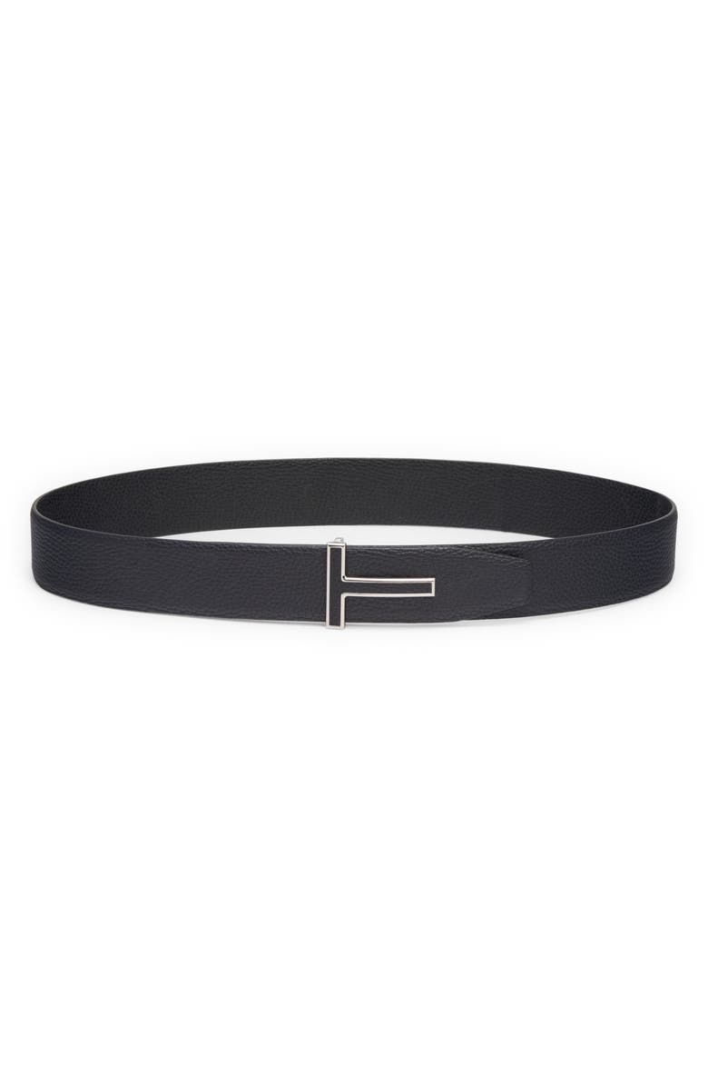 TOM FORD Logo Grained Leather Belt, Alternate, color, Dark Navy