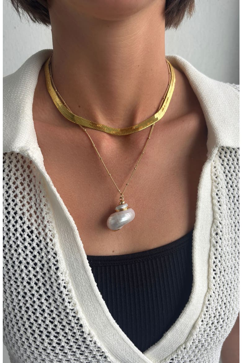 Gilded Shell Pendant Necklace, Alternate, color, WHITE