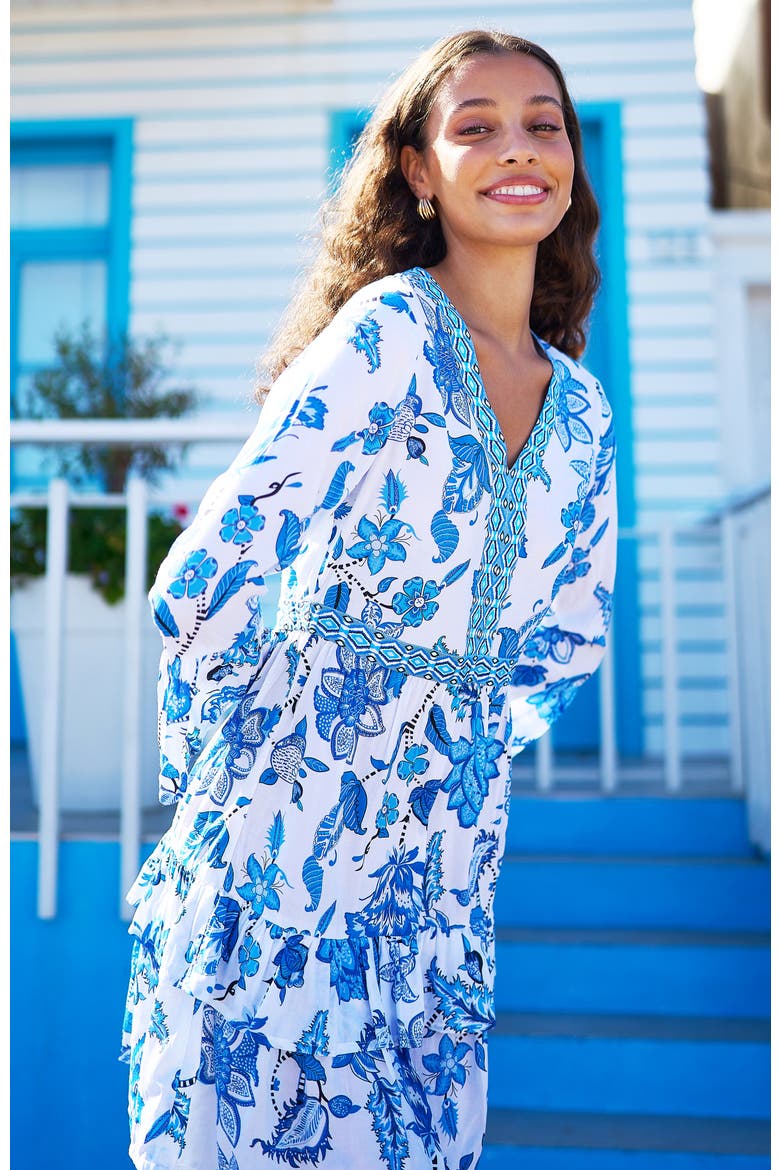 Floral Beach Tunic Dress, Alternate, color, Blue