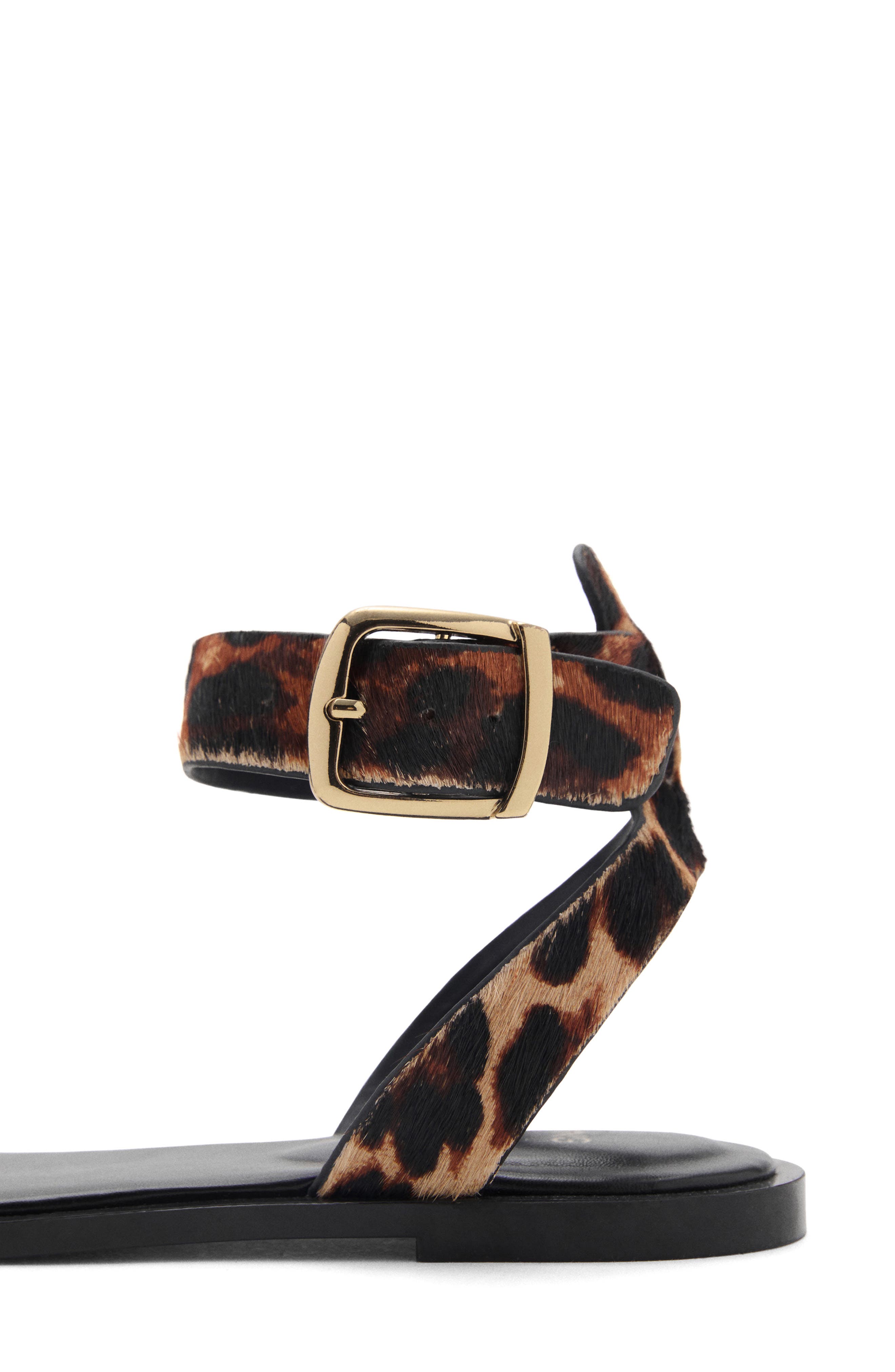 MANGO Genuine Calf Hair Ankle Strap Sandal, Alternate, color, Black