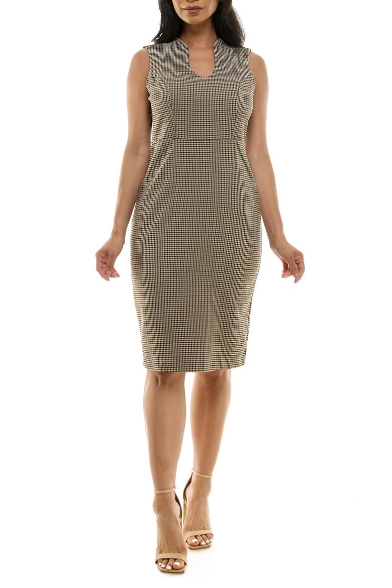 Plaid U Neck Sleeveless Midi Dress, Main, color, BLACK/ TAN MULTI PLAID