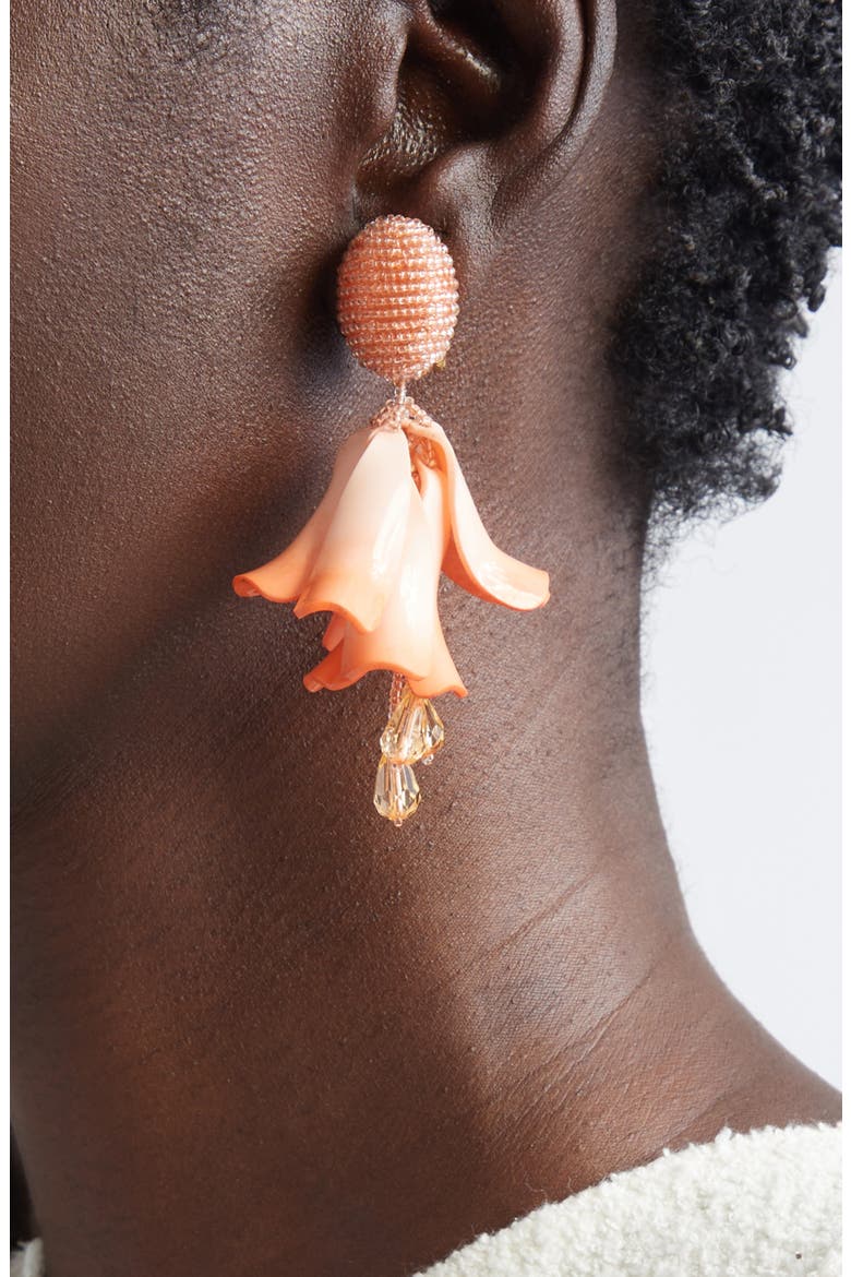 Impatiens Petal Dangle Clip-On Earrings, Alternate, color, APRICOT
