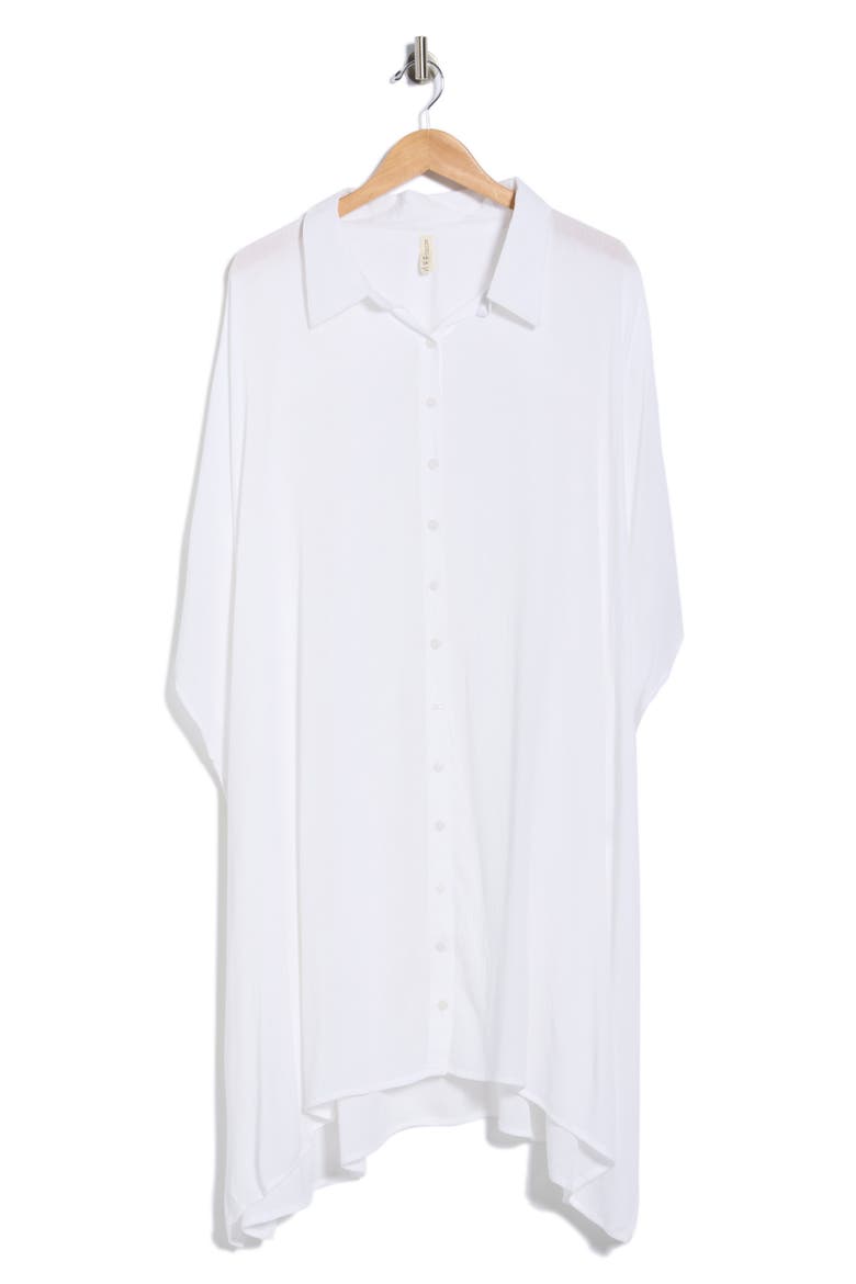Button Front Sharkbite Hem Cover-Up Tunic, Main, color, WHITE