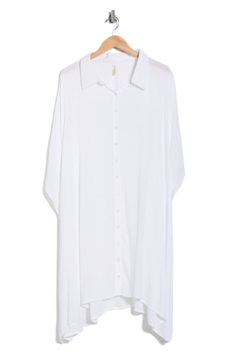 BOHO ME Button Front Sharkbite Hem Cover-Up Tunic, Main, color, White