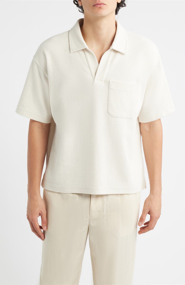 FRAME Textured Cotton Blend Polo, Main, color, Light Stone