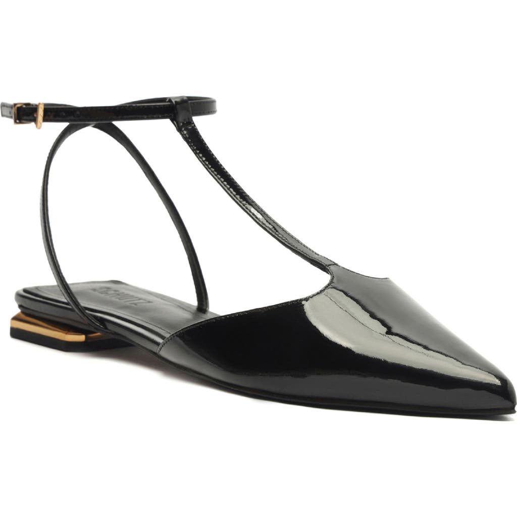 Schutz Allure Pointed Toe T-Strap Flat in Black  product
