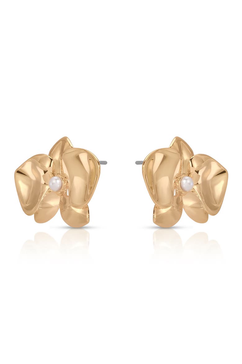 Freshwater Pearl Blossom Stud Earrings, Alternate, color, GOLD/ PEARL