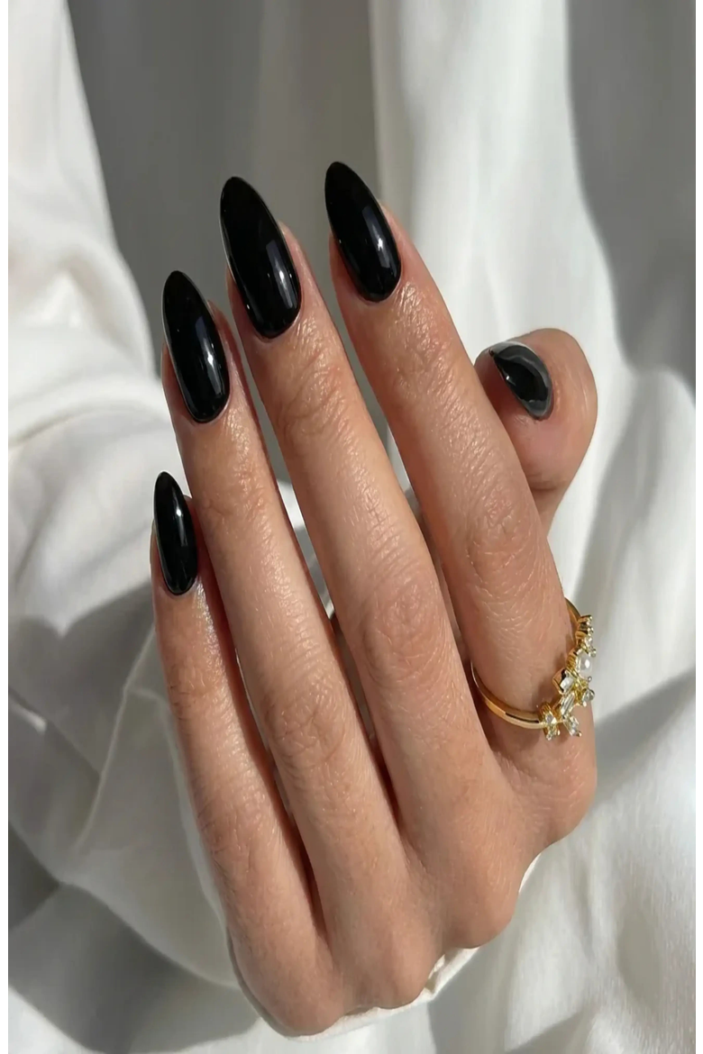 Almond Press-On Nails, Alternate, color, Black