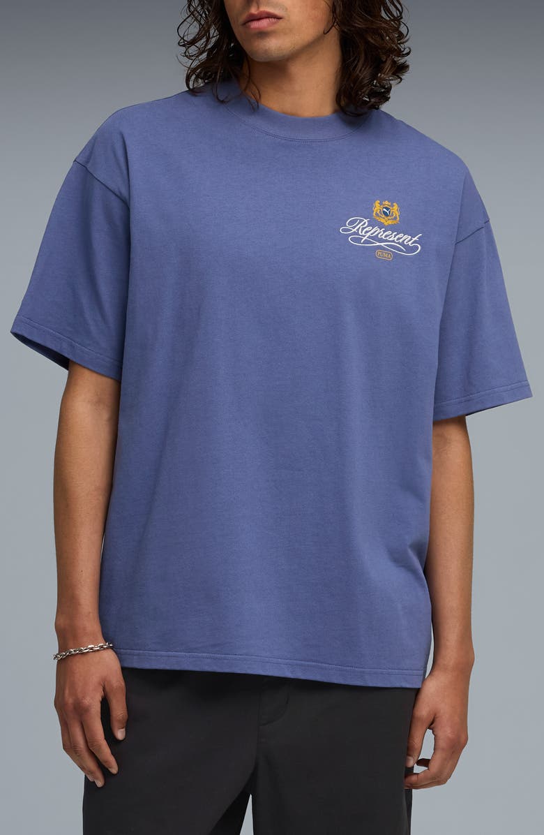 PUMA x Represent Oversize Cotton Graphic T-Shirt, Main, color, Blue Dusk