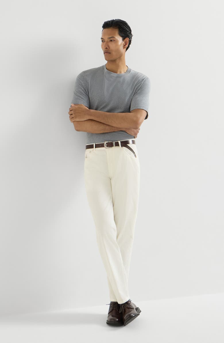 Brunello Cucinelli Garment-dyed five-pocket Italian fit trousers in cotton narrow wale corduroy, Alternate, color, Snow