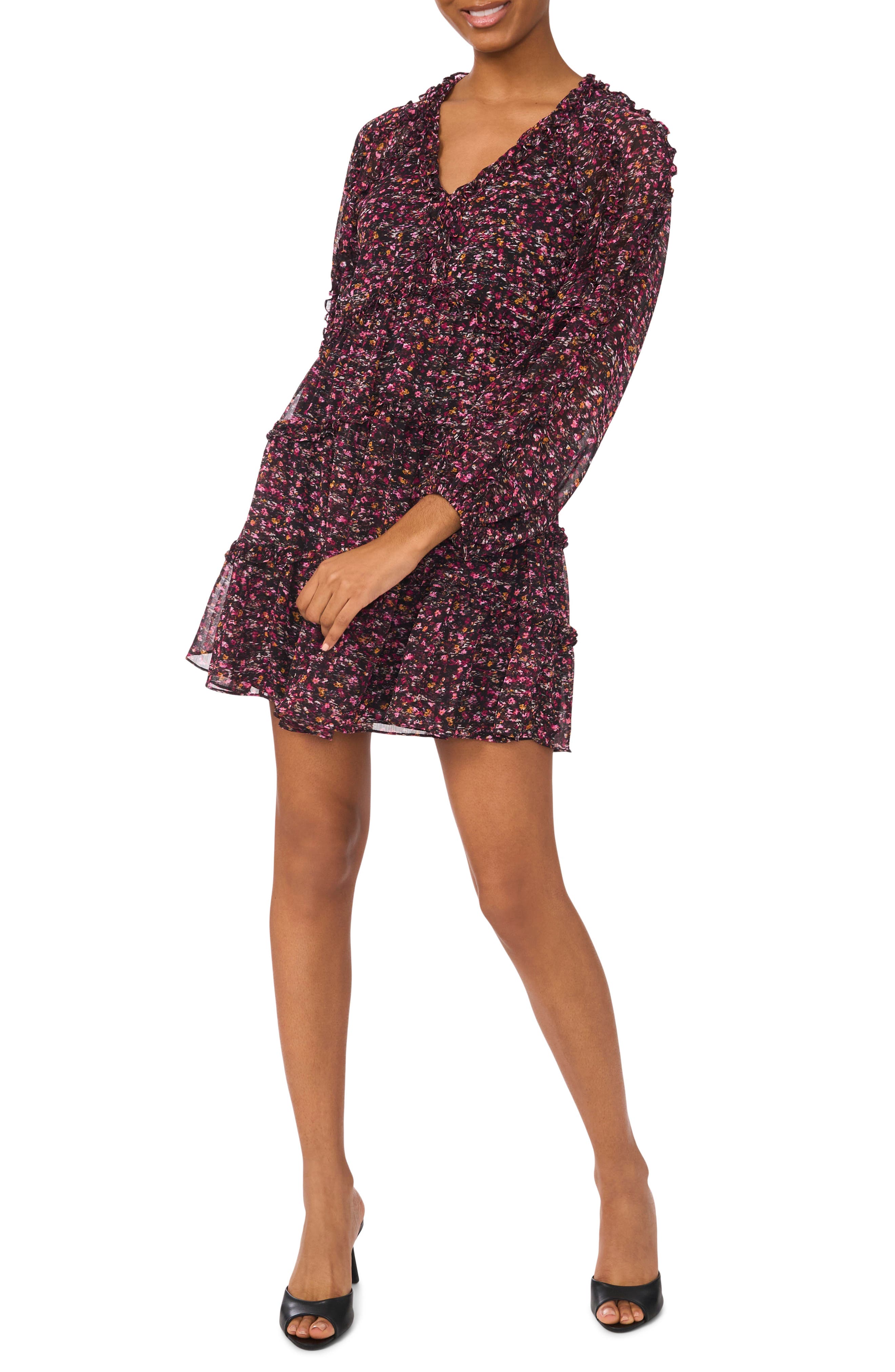 Floral Long Sleeve Tiered Dress
