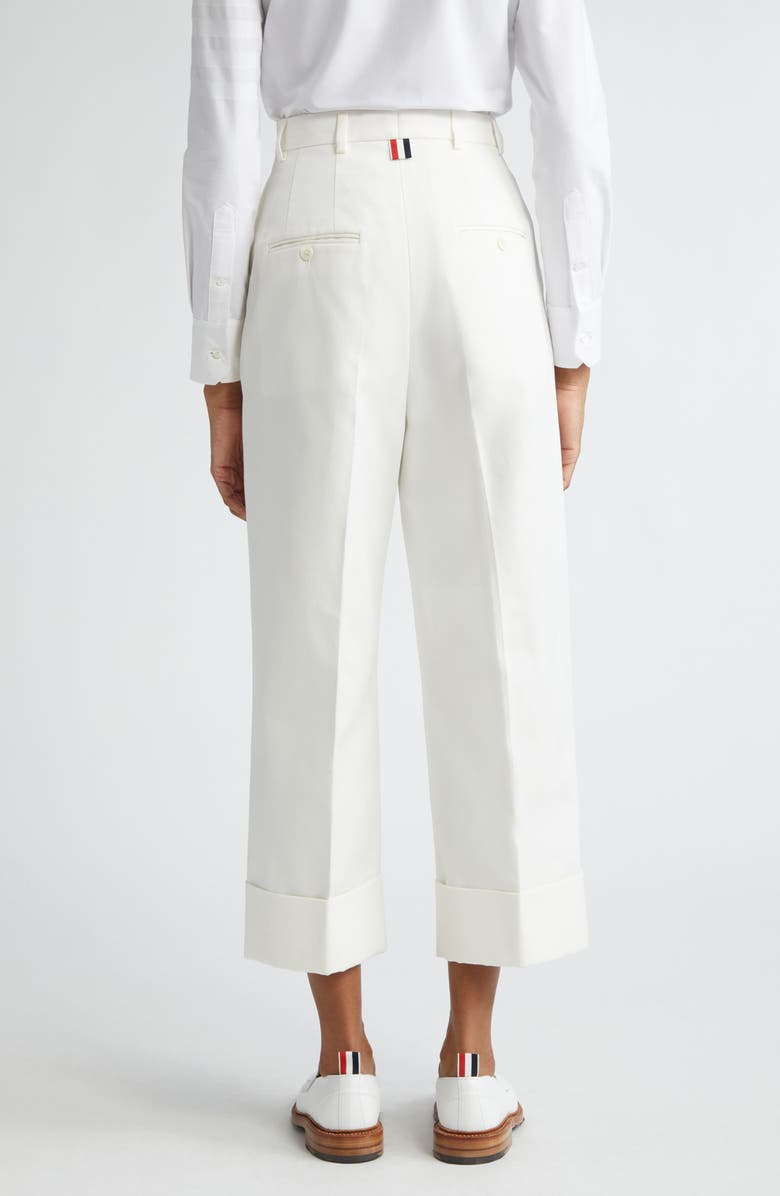 Thom Browne High Waist Straight Leg Cotton Canvas Crop Pants, Alternate, color, Off White