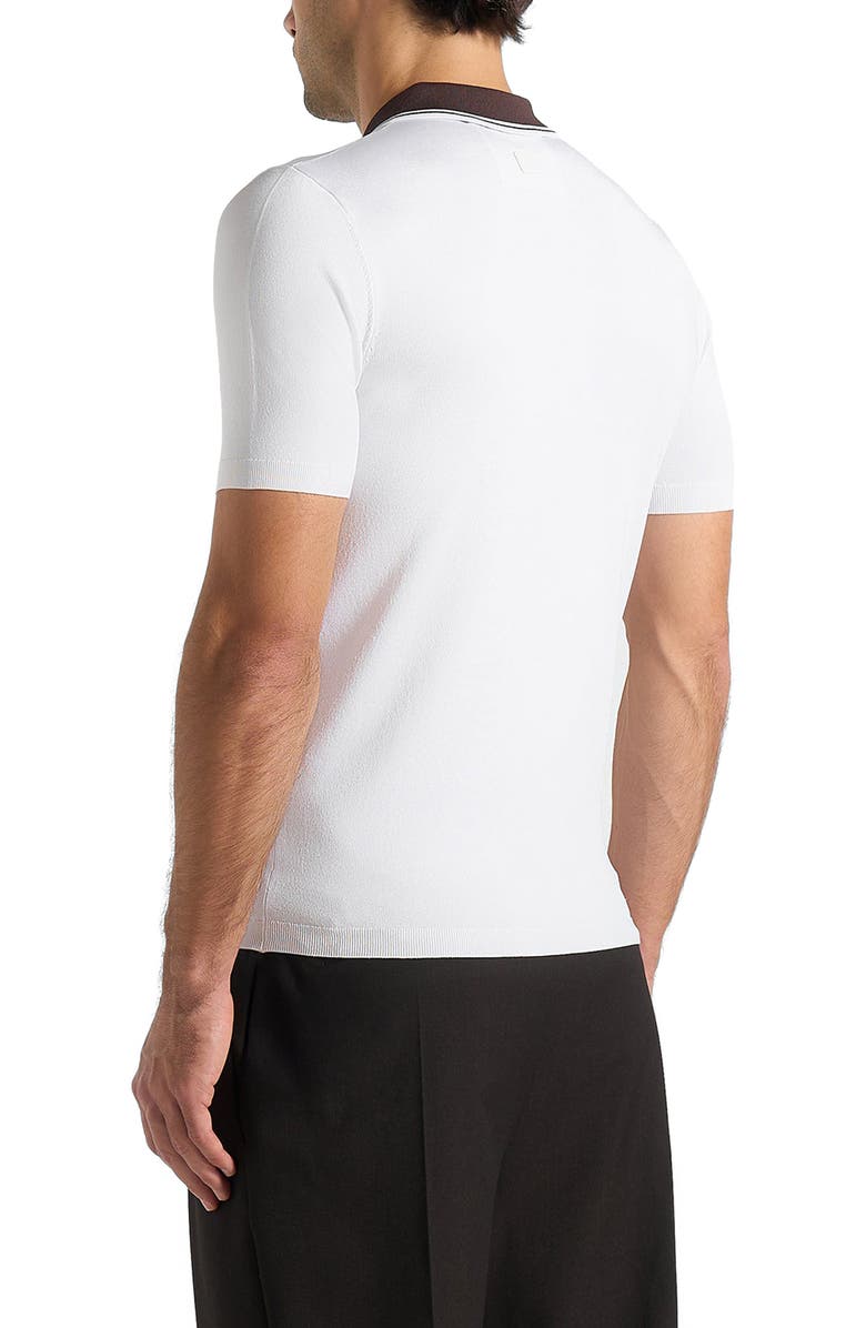 Manière De Voir Roux Contrast Detail Luxe Knit Polo Shirt, Alternate, color, White