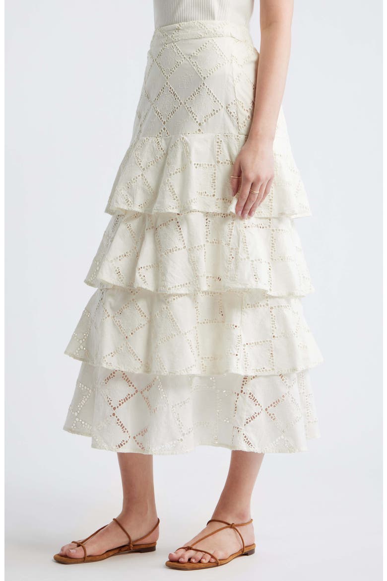 Tiered Eyelet Embroidered Maxi Skirt, Alternate, color, IVORY EGRET