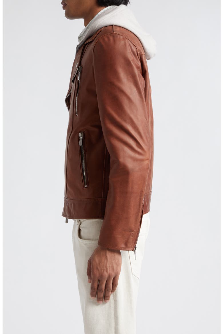 Leather Biker Jacket, Alternate, color, BROWN