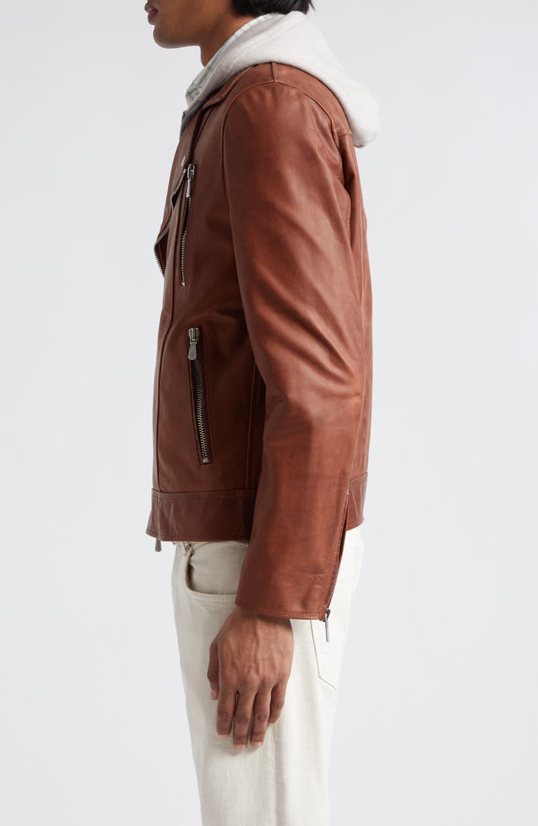 Eleventy Leather Biker Jacket, Alternate, color, Brown