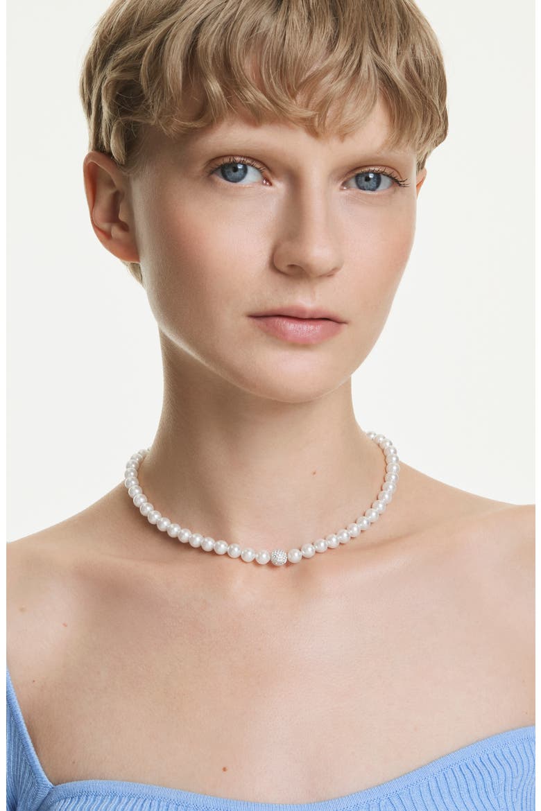 Matrix Faux Pearl Tennis Necklace, Alternate, color, WHITE/ SILVER