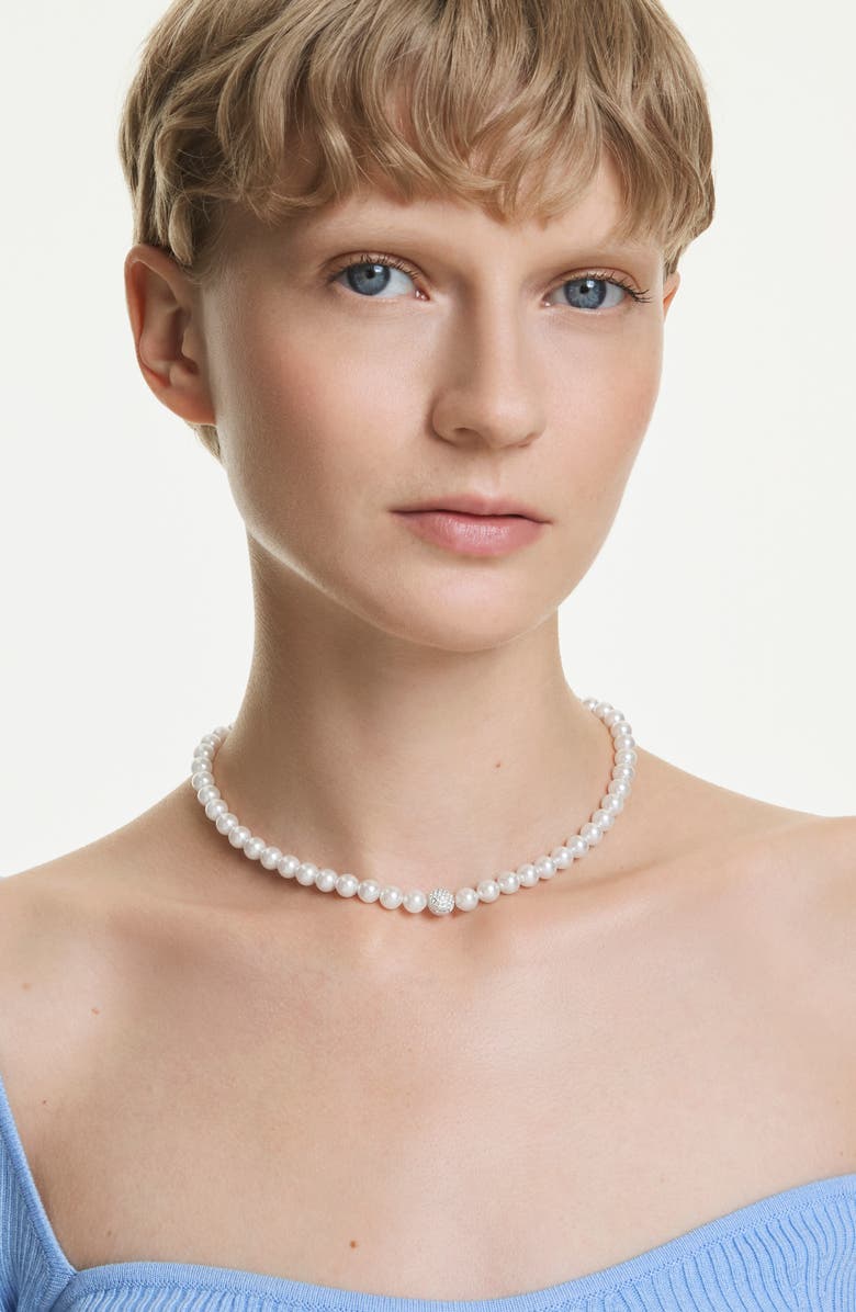 Swarovski Matrix Faux Pearl Tennis Necklace, Alternate, color, White/ Silver