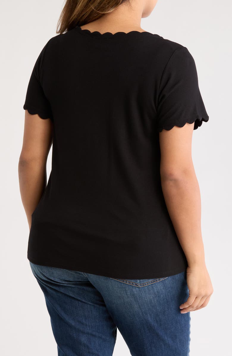 T Tahari Scallop T-Shirt, Alternate, color, Black